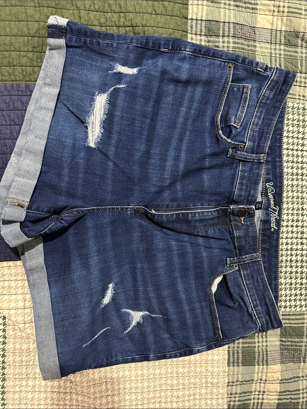 Universal Thread Dark Blue Distressed Roll-Cuff Denim Shorts